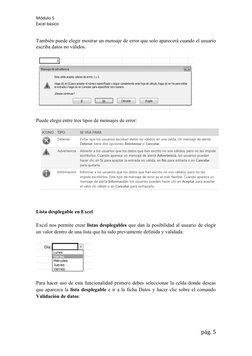 Módulo 5
Excel básico
También puede elegir mostrar un mensaje de error que solo aparecerá cuando el usuario
escriba datos no