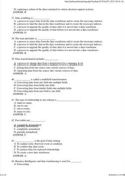Data Mining MCQs for M.Sc IT Students | PDF | Data Warehouse | Metadata