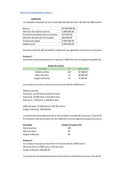 PROYECTO INTEGRADOR ETAPA 2
EJERCICIO
La compañía industrial Sar S.A. al principio del ejercicio del 1 de abril de 20XX prese