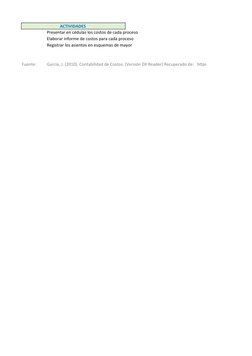 ACTIVIDADES 
Presentar en cédulas los costos de cada proceso 
Elaborar informe de costos para cada proceso 
Registrar los asi