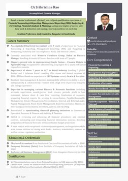 1 | P a g e  
 
 
 
 
 
 Accomplished Chartered Accountant with 9 years of experience in Financial 
Accounting & Reporting, M