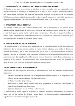 EXAMEN FINAL DE DERECHO ADMINISTRATIVO – FILIAL SAN ESTANISLAO – UNA
 
7- PRESENTACIÓN DE LAS OFERTAS Y APERTURAS DE LAS MISM