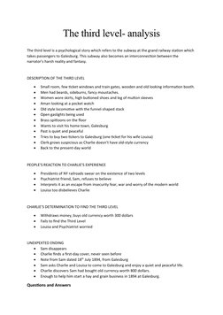 The third level- analysis
The third level is a psychological story which refers to the subway at the grand railway station wh