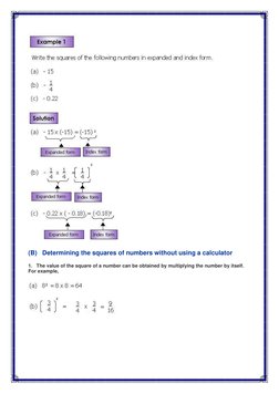 (B)   Determining the squares of numbers without using a calculator 
1.   The value of the square of a number can be obta