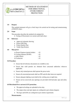 METHOD OF STATEMENT
FOR DIRECTIONAL
OVERCURRENT
PROTECTION
1.0
Purpose 
This method statement will give a brief step to be ca