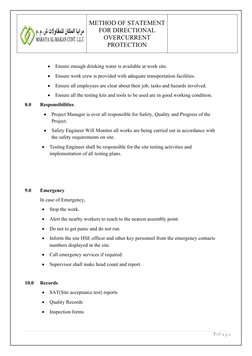 METHOD OF STATEMENT
FOR DIRECTIONAL
OVERCURRENT
PROTECTION

Ensure enough drinking water is available at work site.

Ensure