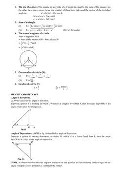 2. The law of cosines : The square on any side of a triangle is equal to the sum of the squares on 
the other two sides, minu