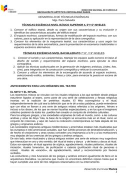 DIRECCIÓN NACIONAL DE CURRÍCULO
BACHILLERATO ARTÍSTICO–ESPECIALIDAD DANZA
DESARROLLO DE TÉCNICAS ESCÉNICAS
Mgs. Paco Salvador