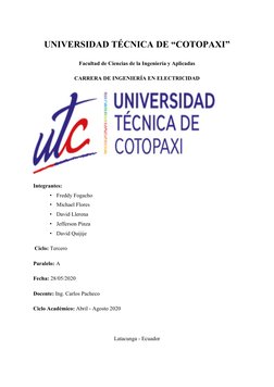 UNIVERSIDAD TÉCNICA DE “COTOPAXI”
Facultad de Ciencias de la Ingeniería y Aplicadas
CARRERA DE INGENIERÍA EN ELECTRICIDAD 
In