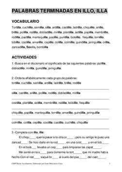 CEIP María Auxiliadora. Elaborado por Juan Mirasierra Cano 
1 
PALABRAS TERMINADAS EN ILLO, ILLA 
 
VOCABULARIO 
Tortilla, cu