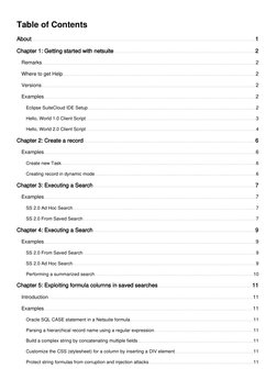 Table of Contents
About
1
Chapter 1: Getting started with netsuite
2
Remarks
2
Where to get Help
2
Versions
2
Examples
2
Ecli