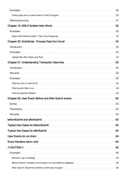 Examples
50
Pulling data into a custom field on Field Changed
50
Defining Sourcing
51
Chapter 19: SS2.0 Suitelet Hello World