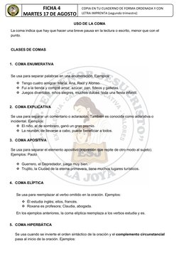 Clases y uso de la coma en primaria | PDF | Estudios de idiomas ...