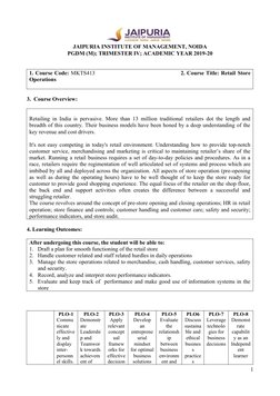 JAIPURIA INSTITUTE OF MANAGEMENT, NOIDA
PGDM (M); TRIMESTER IV; ACADEMIC YEAR 2019-20
1. Course Code: MKTS413