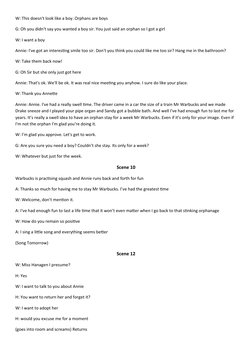 W: This doesn't look like a boy. Orphans are boys 
G: Oh you didn't say you wanted a boy sir. You just said an orphan so I go