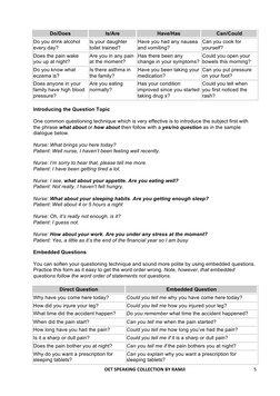 OET	  SPEAKING	  COLLECTION	  BY	  RAMJI	  
	  
5	  
Do/Does 
Is/Are 
Have/Has 
Can/Could 
Do you drink alcohol 
every