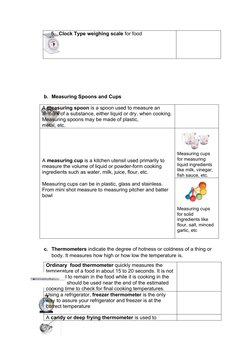 5. Clock Type weighing scale for food
b. Measuring Spoons and Cups
c. Thermometers indicate the degree of hotness or coldness