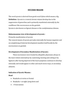 SYCOSIS MIASM
The word sycosis is derived from greek word Sykon which means a fig. 
Definition : Sycosis is a veneral chronic