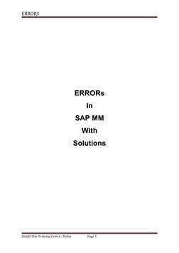 ERRORS
ERRORs 
In 
SAP MM
With
Solutions
Delphi Star Training Centre - Dubai
Page 1
