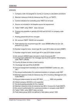 ERRORS
ERRORS
1. Company code not assigned to country or country to calculation procedure
2. Maintain tolerance limits for to