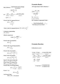 Finance Formulas Cheat Sheet | PDF | Present Value | Bond Duration