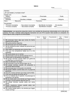 SAS-A 
Folio__________ 
 
Nombre:   
¿En qué estado y municipio vives? 
Estado civil: 
 Soltero