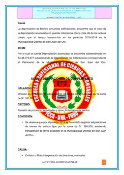 UNIVERSIDAD NACIONAL DEL ALTIPLANO PUNO
FACULTAD DE CIENCIAS CONTABLES Y ADMINISTRATIVAS
HALLAZGOS DE AUDITORIA 
NOMBRE: CHAC