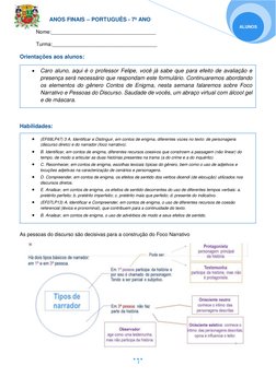 ANOS FINAIS – PORTUGUÊS - 7º ANO 
 
 
 
1 
ALUNOS  
Nome:_____________________________________ 
Turma:_______________________