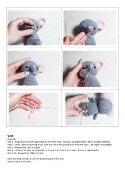 Vest 
chain 36. 
Rnd 1 – Single Crochet in the second chain from the hook.  Continue to single