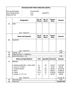 Detailed Unit Price Analysis (DUPA) | PDF | Concrete | Cement