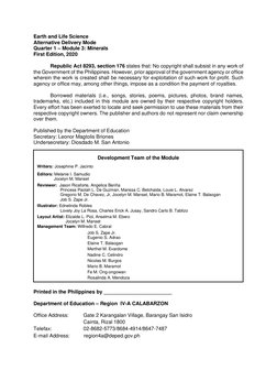 Earth and Life Science: Quarter 1 - Module 3: Minerals | PDF ...