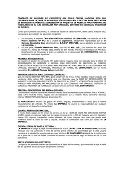 CONTRATO  DE  ALQUILER  DE  CAMIONETA  4X4  DOBLE  CABINA  MAQUINA  SECA  CON
OPERADOR PARA LA OBRA DE REMODELACIÓN DE AMBIEN
