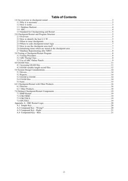 Table of Contents
1.0 An overview to checkpoint restart .....................................................................