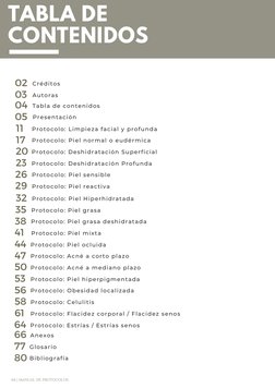 Créditos
02
04 | MANUAL DE PROTOCOLOS  
TABLA DE
CONTENIDOS
Autoras
03
Tabla de contenidos
04
Presentación
05
Protocolo: Limp