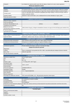 Inhalación
La inhalación de vapores puede causar dolor de cabeza, irritación en la nariz y tracto respiratorio.
Efectos por e