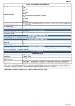 Toxicidad subcrónica y otros estudios especiales
Carcinogenicidad 
A5
Potencial Cancerígeno 
EPA
 Sin Asignar
 NTP
 Sin Asign