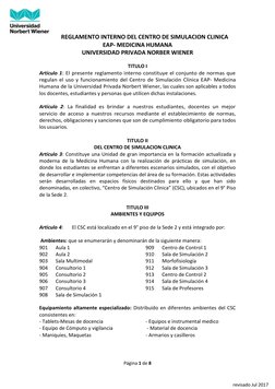 Página 1 de 8 
 
revisado Jul 2017 
REGLAMENTO INTERNO DEL CENTRO DE SIMULACION CLINICA 
EAP- MEDICINA HUMANA 
UNIVERSI
