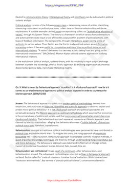 Deutsch’s communications theory. Interest group theory and elite theory can be subsumed in political 
systems analysis. 
Poli