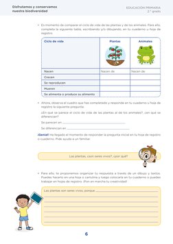 6
Disfrutamos y conservamos 
nuestra biodiversidad
EDUCACIÓN PRIMARIA 
2.° grado
Ciclo de vida
Plantas 
Animales
Nacen
Nacen