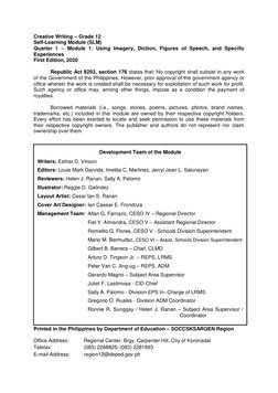 Creative Writing – Grade 12 
Self-Learning Module (SLM) 
Quarter 1 – Module 1: Using Imagery, Diction, Figures of Speech, and