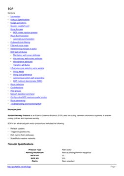 http://packetlife.net/wiki/bgp/ (http://packetlife.net/wiki/bgp/)
Page 1
BGP
Contents
•
Introduction
•
Protocol Specification