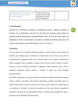 Fichaje para el PROYEDC
F
4
José Eulogio Garrido; el ensayista y poeta 
Juan Espejo Asturrizaga; y el poeta 
Francisco Xandóv