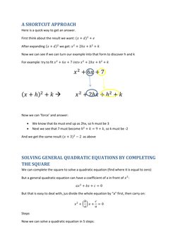 A SHORTCUT APPROACH 
Here is a quick way to get an answer.  
First think about the result we want: (𝑥+ 𝑑)2 + 𝑒 
After expa