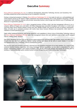 Executive Summary 
 
 
 
Knova Software Technologies Pvt. Ltd. is a Software Development, Information Technology Servic