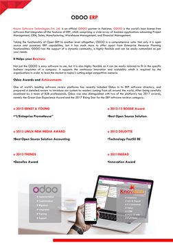 ODOO ERP 
 
Knova Software Technologies Pvt. Ltd. is an official ODOO partner in Pakistan. ODOO is the world’s best license