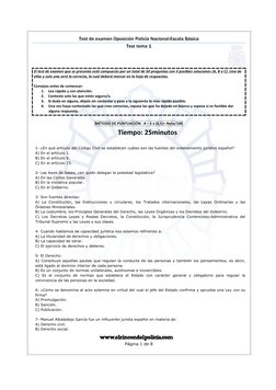 Test de examen Oposición Policía Nacional-Escala Básica
Test tema 1
Página 1 de 8
!
MÉTODO!DE!PUNTUACIÓ