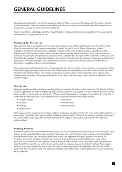 5
Opposite each worksheet you will find a page of Teachers’ Notes giving specific advice and information relevant 
to that wo