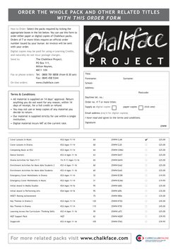 Cover Lessons in Music
KS3/Ages 11–14
64
25WW-CLIM
I
£25.00
Cover Lessons in Drama
KS3/Ages 11–14 
60
25WW-CLID
I
£25.00
Comp