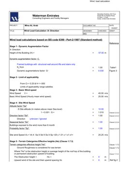 Wind  load calculation  
PROJECT:
 Mina AL Arab
DOCUMENT NO
DATE
1/6/2007
TITLE:
Wind Load Calculation -X- Direction
DESIGNED