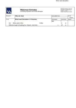 Wind  load calculation  
PROJECT:
 Mina AL Arab
DOCUMENT NO
DATE
1/6/2007
TITLE:
Wind Load Calculation -X- Direction
DESIGNED